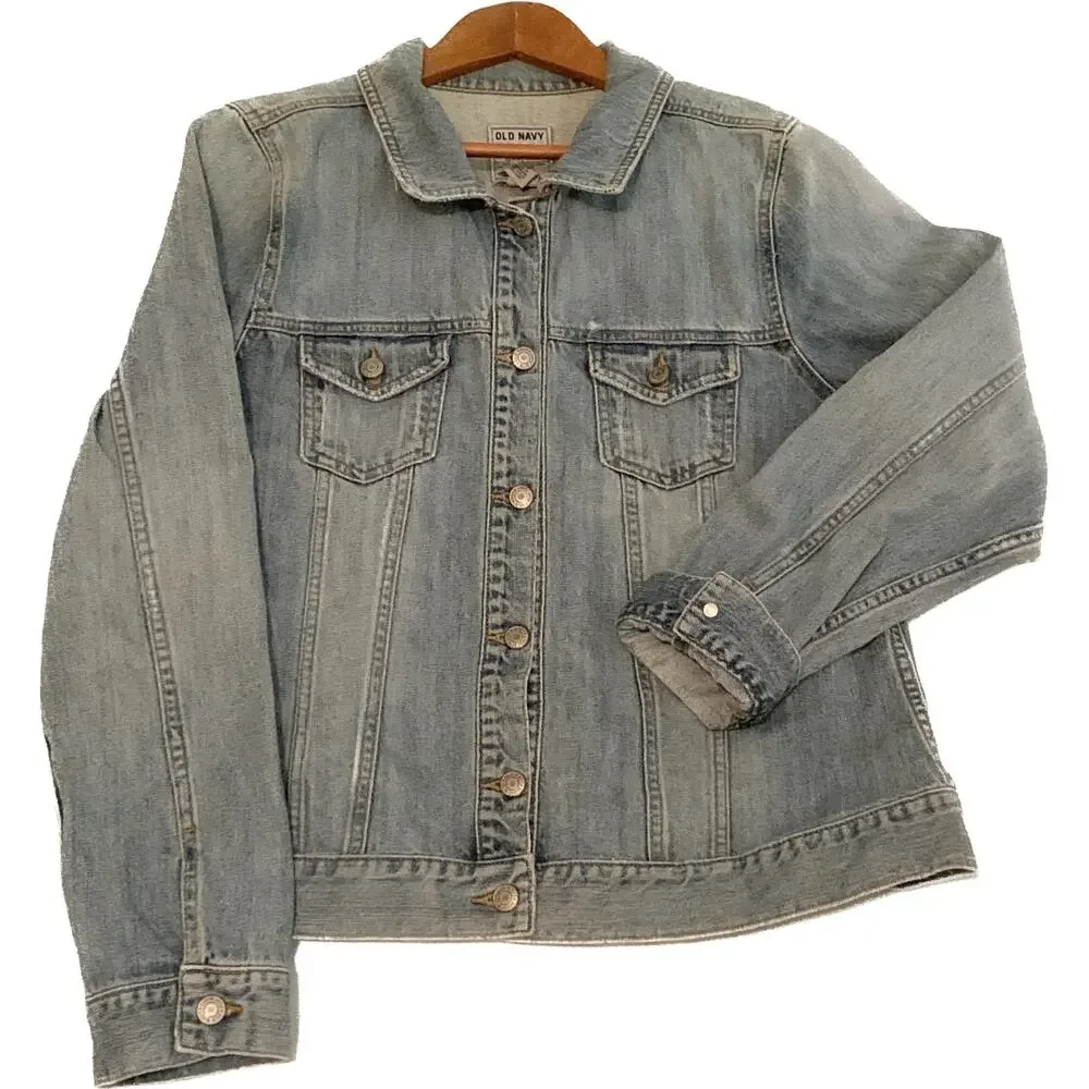 OLD NAVY Boys Lightly Distressed Denim Jean Jacket Trucker Long Sleeve XL Unisex - Picture 1 of 10
